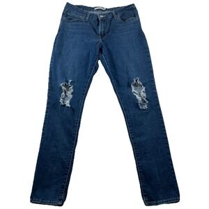 Levi's 711 Jeans Womens Size 27 Blue Denim Skinny Stretch Distressed‎ Low Rise